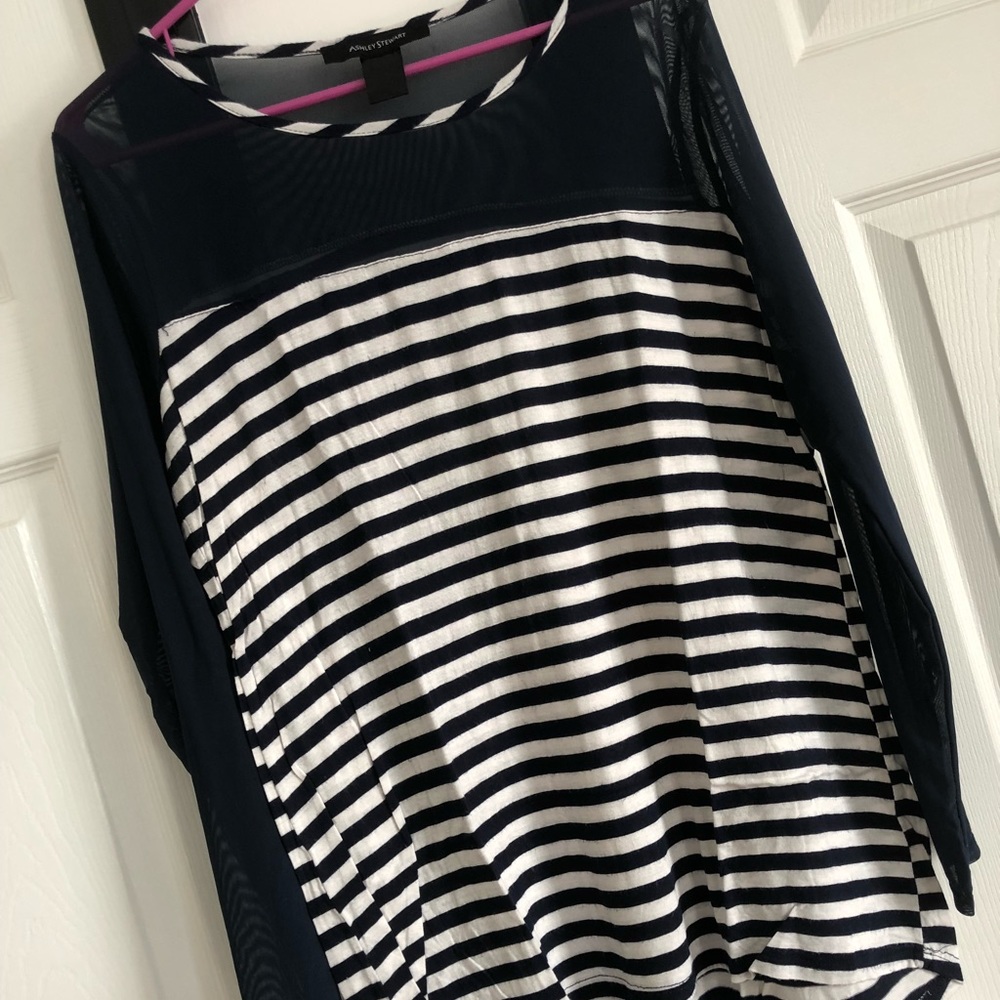 Stripped blue and white blouse w/ mesh arms
